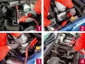 Autobatterie laden: rote Klemmen an Pluspol, schwarze an Minuspol. Starten Sie den Motor, um die Batterie zu laden.