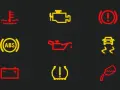 Warnsymbole im Auto: Rote und orangefarbene kontrollleuchten auto orange zeigen Probleme an, z.B. Motor, ABS, Reifen.
