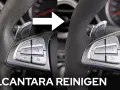 Vorher-Nachher-Vergleich: Ein schmutziges Alcantara Lenkrad wird wieder sauber.