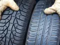 Zwei Reifen werden von Händen in Arbeitshandschuhen gehalten. Links ein Winterreifen, rechts ein Sommerreifen. Darf man mit Winterreifen im Sommer fahren?