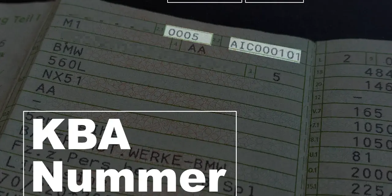 Fahrzeugschein mit KBA Nummer und Felgendaten. Die Nummer AIC000101 ist sichtbar.