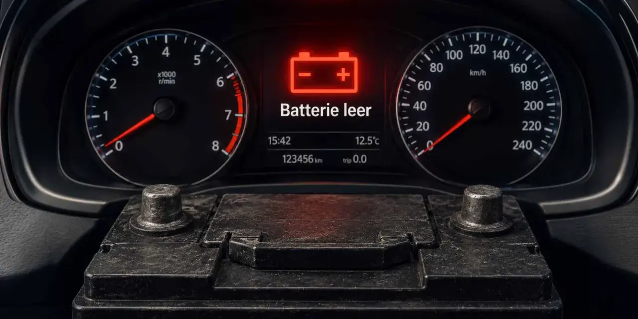 Armaturenbrett mit leerer Batterie-Warnleuchte. Zeit, die EFB Batterie laden.