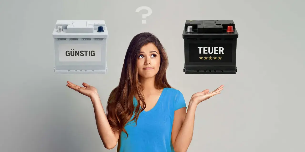 Frau überlegt, ob sie eine günstige oder teure sli batterie wählen soll.