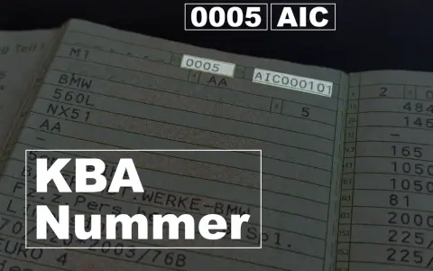 Fahrzeugschein mit KBA Nummer und Felgendaten. Die Nummer AIC000101 ist sichtbar.