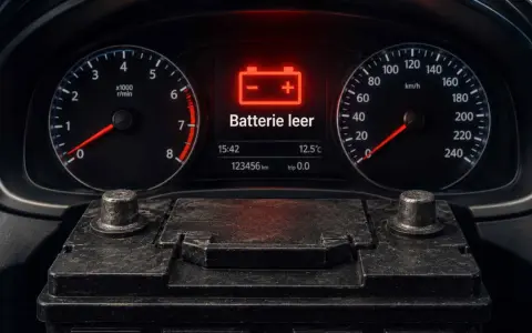 Armaturenbrett mit leerer Batterie-Warnleuchte. Zeit, die EFB Batterie laden.