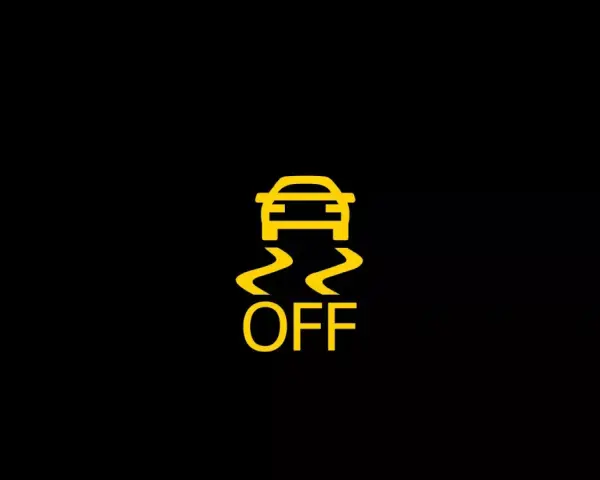 Gelbes Warnlicht im Auto: ESP-System (ASR ausschalten) ist deaktiviert. Vorsicht bei rutschiger Fahrbahn!