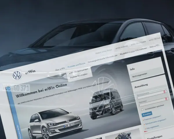 Digitale Servicepläne für VW-Fahrzeuge auf der erWin Online-Plattform.
