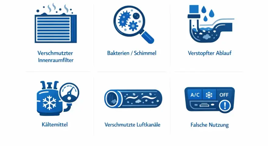 Wenn die klimaanlage auto stinkt, können verschmutzte Filter, Bakterien, verstopfte Abläufe oder falsche Nutzung die Ursache sein.