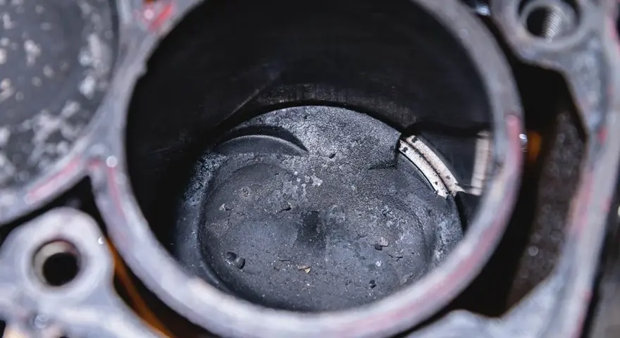 Ein Kolbenfresser im Motorzylinder. Die Reparatur erfordert sorgfältige Arbeit, um den Schaden zu beheben.