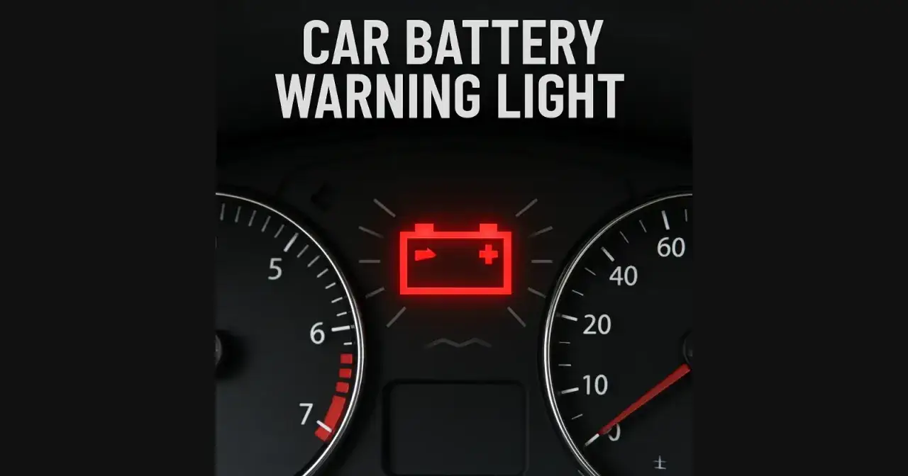 Rotes Batteriesymbol leuchtet auf dem Armaturenbrett. Die autobatterie leer, ein Zeichen für Probleme mit der Ladeelektronik.