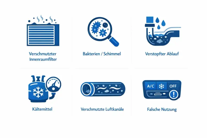 Wenn die klimaanlage auto stinkt, können verschmutzte Filter, Bakterien, verstopfte Abläufe oder falsche Nutzung die Ursache sein.